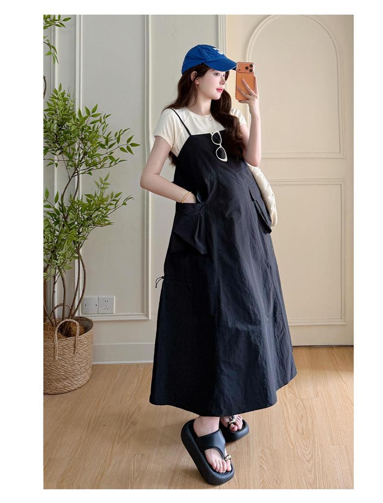 2026 Summer Maternity Set: Stylish Short-Sleeved Top & Plus Size Suspender Skirt