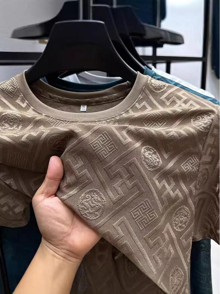 Men’s 2024 Summer Ice Silk Printed Round Neck T-Shirt