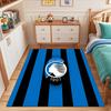 Atalanta Logo on Blue-Black Stripes Patterned carpet, suitable as a non slip play mat for the living room and bedroom sofa