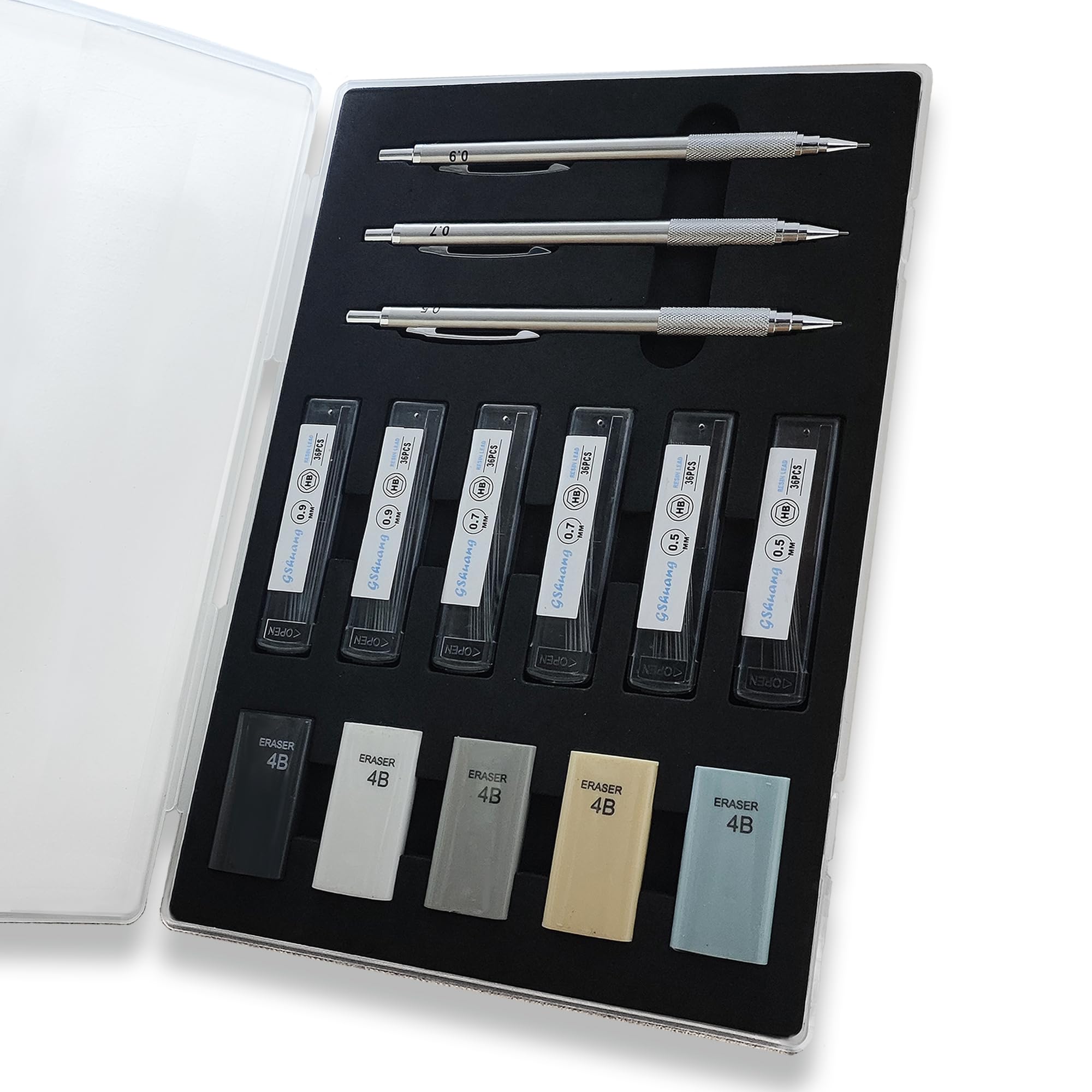 

GShuang Premium Metal Mechanical Drafting HB Lead Stationery Set for School Entrance and Graduation Pencils, 0.5mm, 0.7mm, 0.9mm, Pencils, Refills, чорний