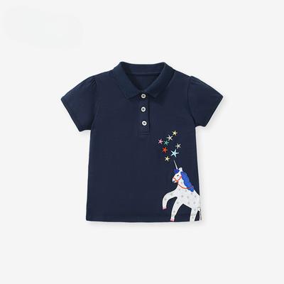 Cotton T-shirt Summer Girls Short Sleeve T-shirt Cotton Applique Embroidered Trend Top Polo Shirt for Children