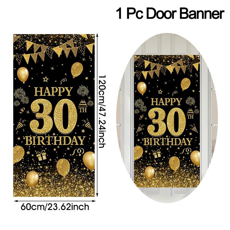 Black Gold Flag Door Hanging Banner 18th 30th 40th 50th Birthday Party Decorations Adult 30 40 50 60Year Birthday Party Supplies