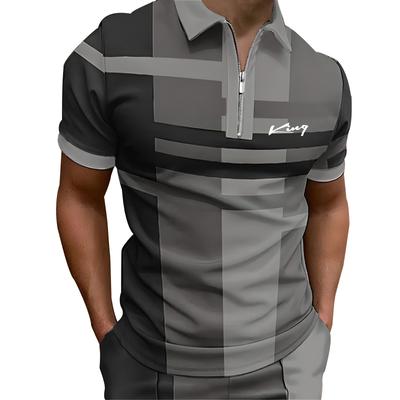 Casual Retro Fashion Lightweight Men's Top T-shirt Summer 3D Digital Printed Men's Zipper Short Sleeved Polo Shirt