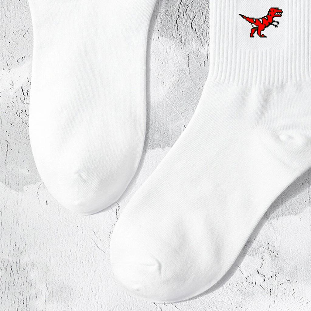 Multiple Pairs of Men's Crew Socks with Dinosaur Patterns, White, Unique, Comfortable, Breathable, Moisture-Wicking
