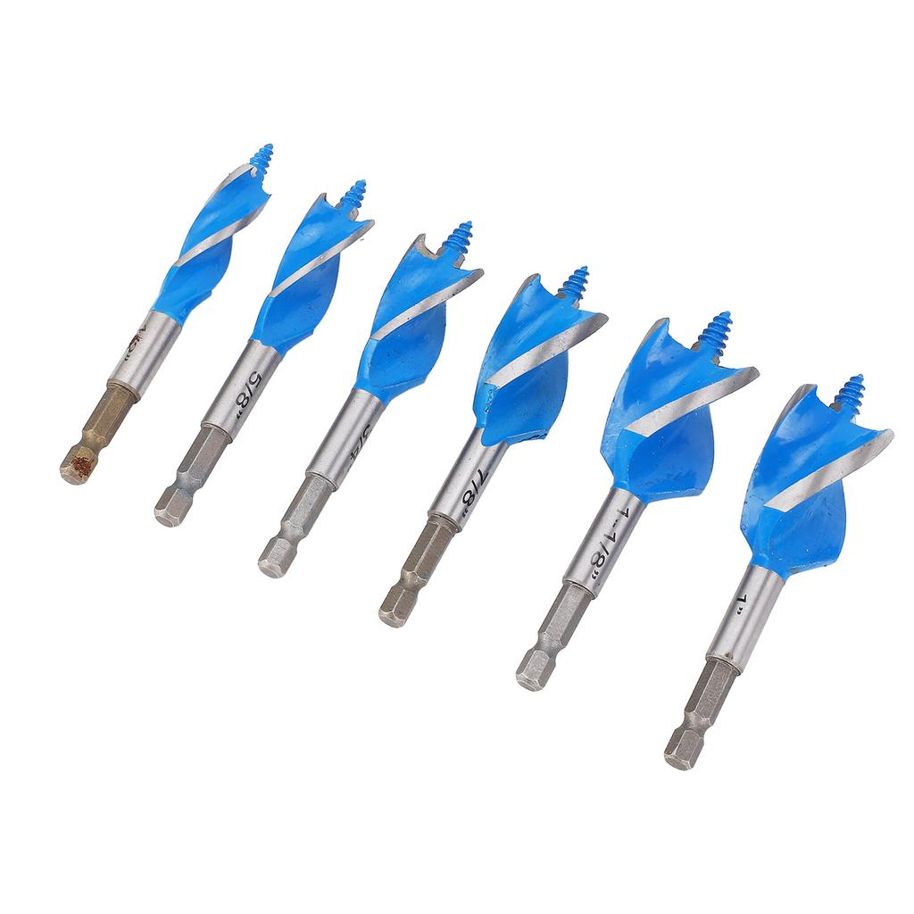 6 Adet Burgu Matkap Ucu Seti 12in 58in 34in 78in 1in 118in 4 Ağızlı 4 Oluklu 14in Altıgen Şaft Ahşap