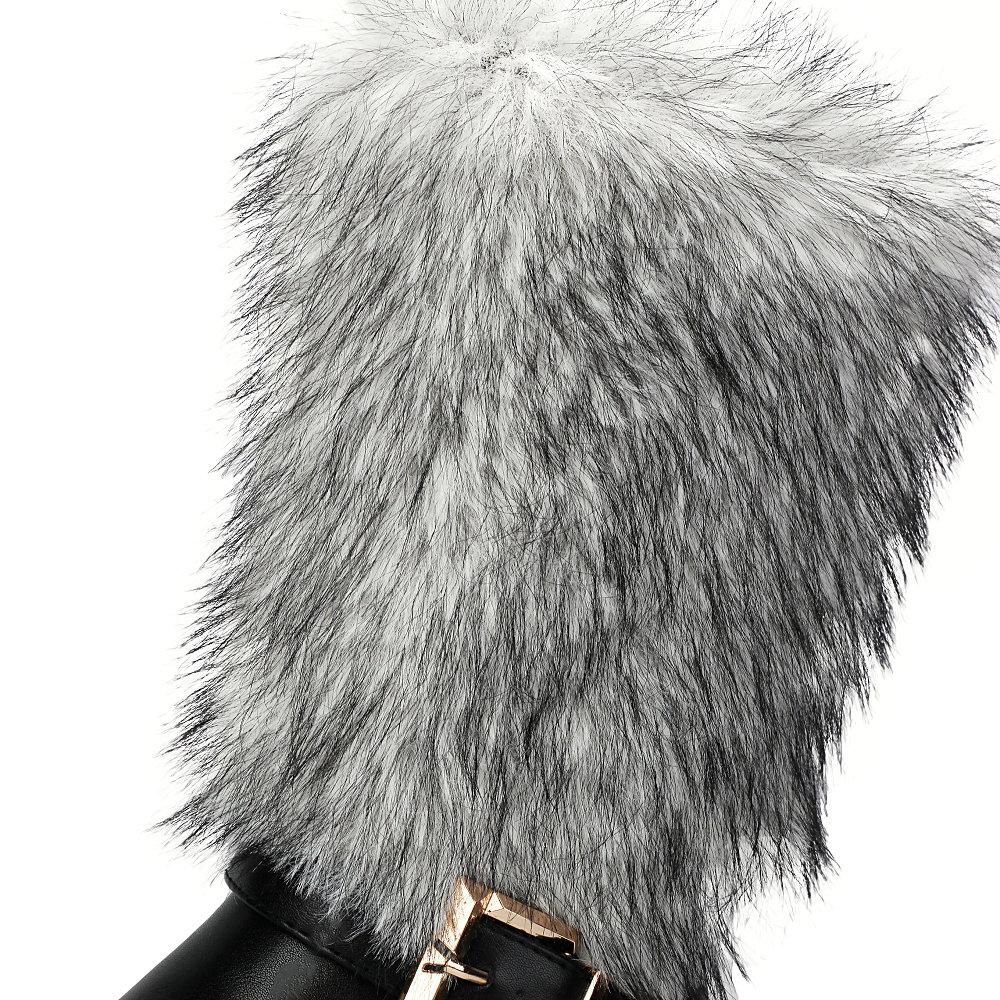 Winter Snow Boots Women's Mid Calf Platform Boots with Warm Fur 2024 Punk Style Leather Wedges Shoes