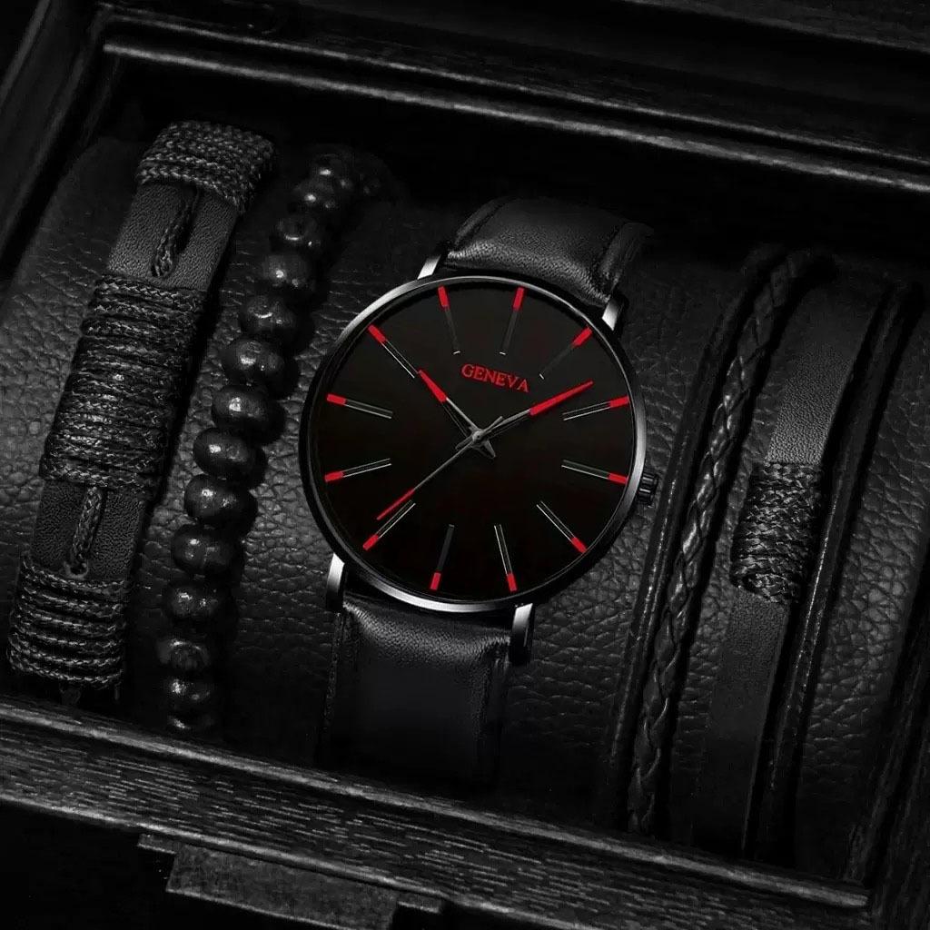 Watch Men'S Fashion Quartz Watch Ultra-Thin Watch Watch Belt Bracelet Set Men'S Watch