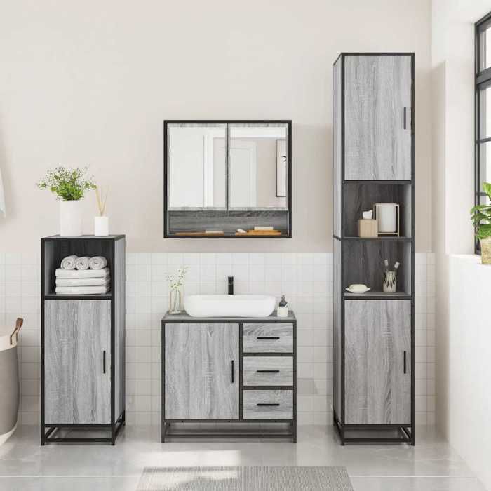 VidaXL Ensemble de meubles de salle de bain 3 pcs Sonoma gris, armoire de salle de bain, placard de salle de bain, meuble de 3300988
