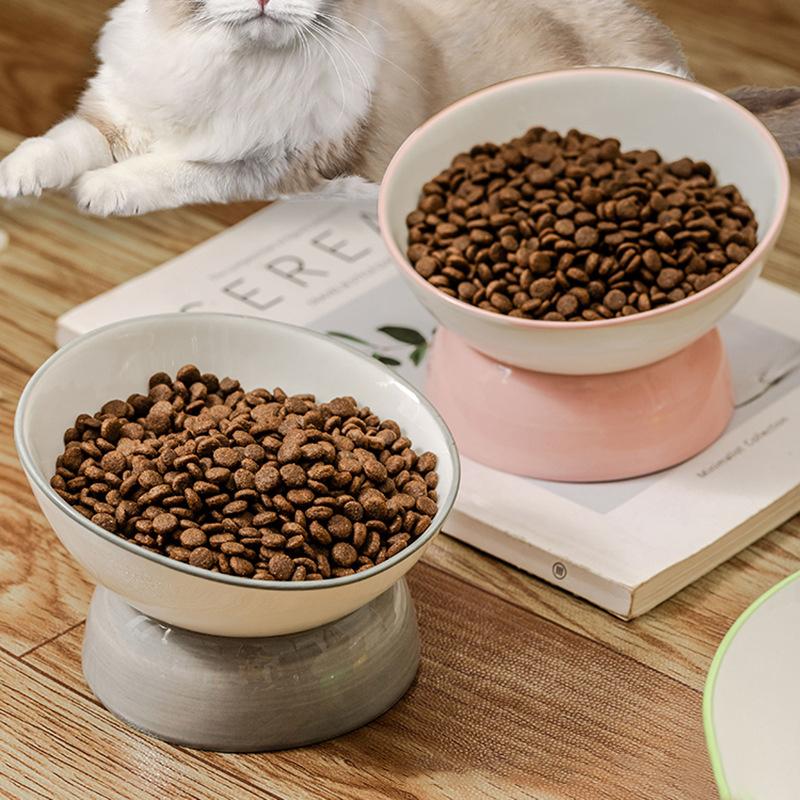 1pc Cat Bowl, Ceramic Cat Inclined Food Bowl Water Bowl For Neck Protection, Indoor Cats Feeding Supplies