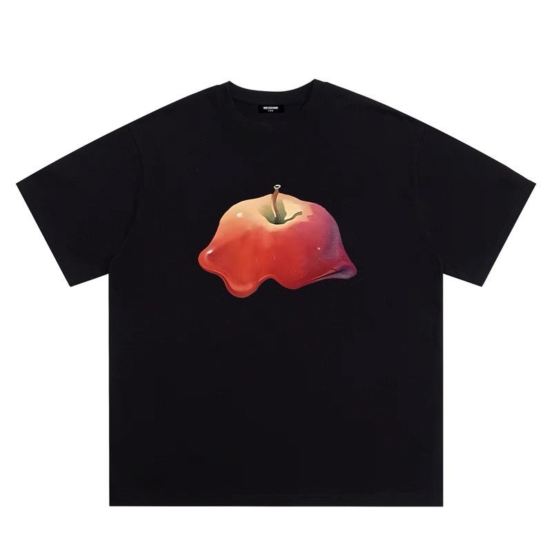 ZAZOMDE Streetwear Hip Hop Melting Apple Graphic TShirt Trendy Unique Liquid Fruit Print Cotton Short Sleeve Casual Fashion Tee