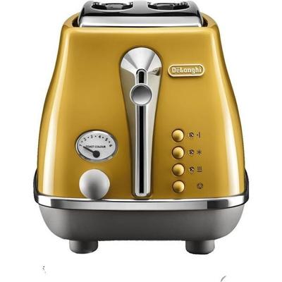 Prăjitor de pâine - DELONGHI - ICONA CAPITALS - 2 felii - 900W - Încălzitor de produse de patiserie - Galben