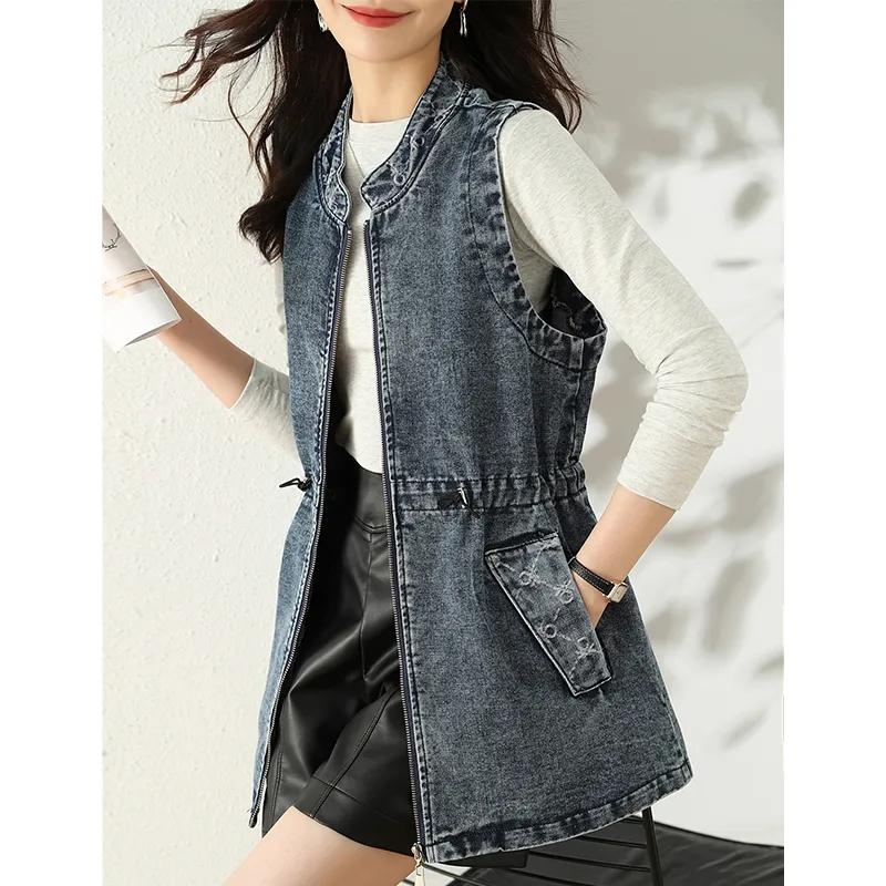 Τζιν Γιλέκο για Γυναίκες Βαμβακερά Αμάνικα Μπλουζάκια Γιλέκο Oversize Μακρύ Casual Γιλέκο