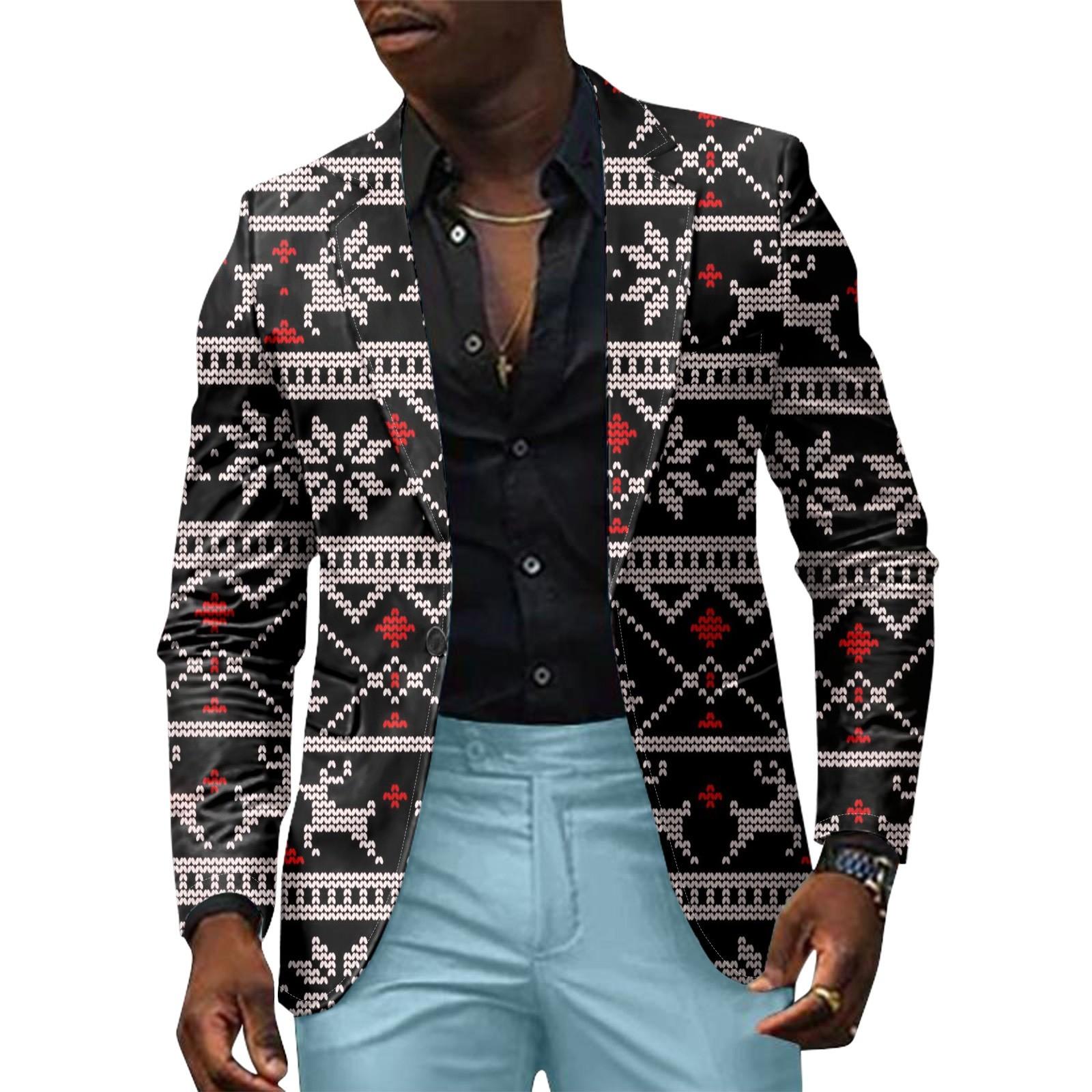 

Унисекс Зимние рождественские принты Пиджаки Унисекс Повседневная мода Куртки на пуговицах XXXL чёрный