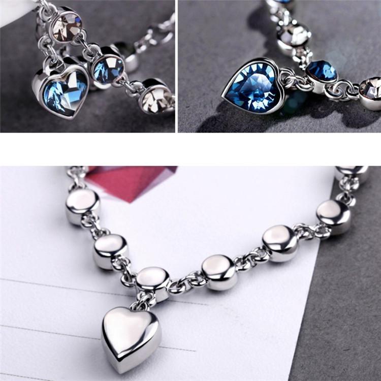 European & American Ocean Heart Rhinestone & Austrian Crystal Bracelet for Women