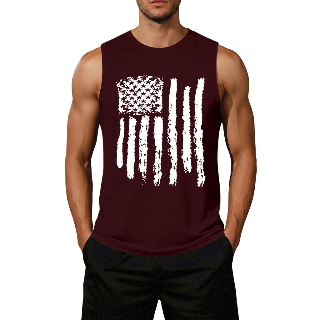 Men's Loose Fit Casual Sleeveless Top Flag Print Graphic Tank Top Lightweight Summer Shirt
