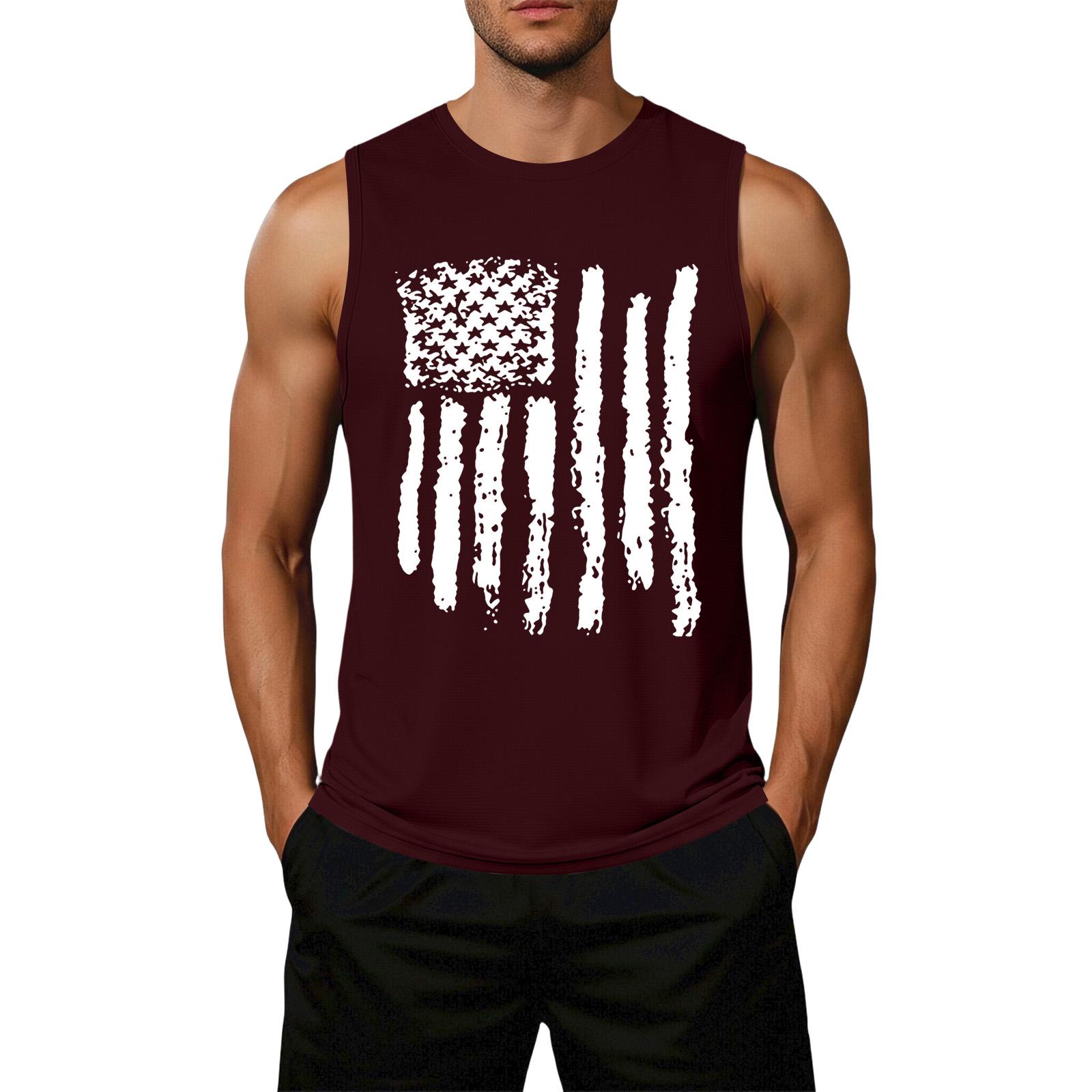 

Men s Loose Fit Casual Sleeveless Top Flag Print Graphic Tank Top Lightweight Summer Shirt XXXL винний