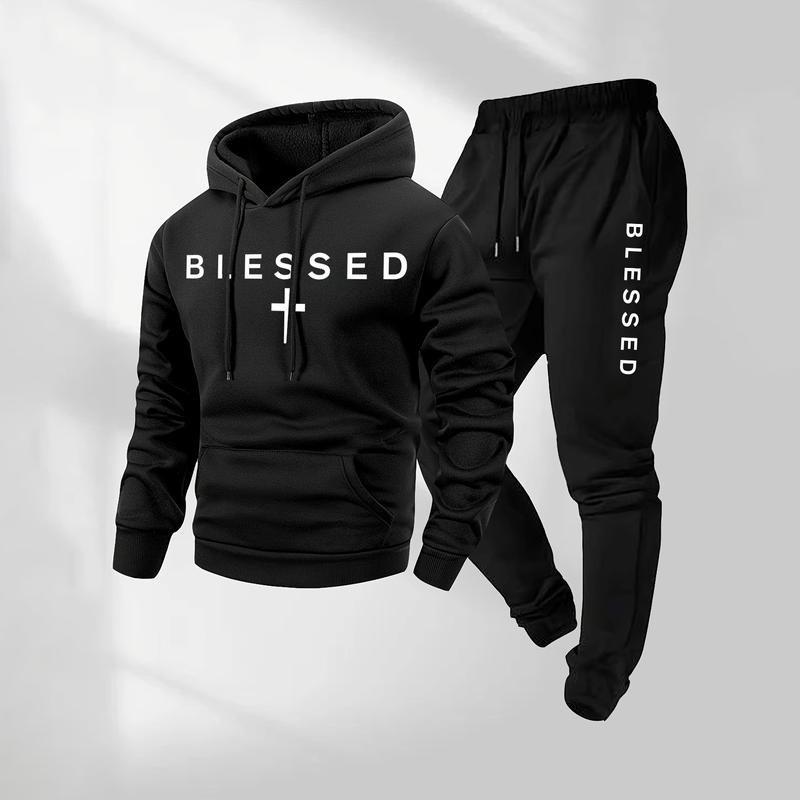 Mens Hooded Casual Sweatshirt Set With Matching Pants Winter Fleece Lined Streetwear Outfit