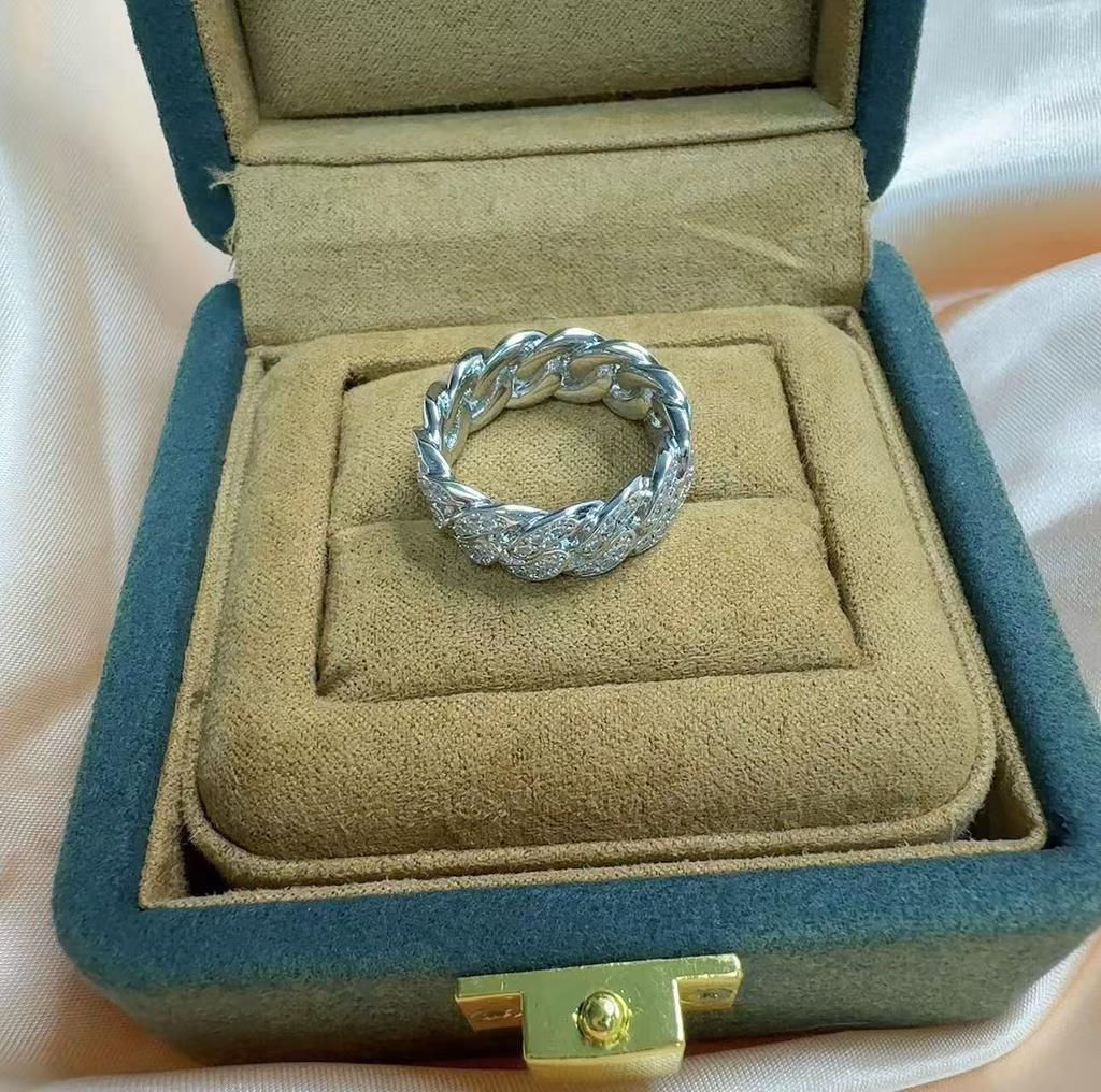 Cuban Link Iced Out Moissanite Ring Copper Hip Hop Jewelry For Men Women