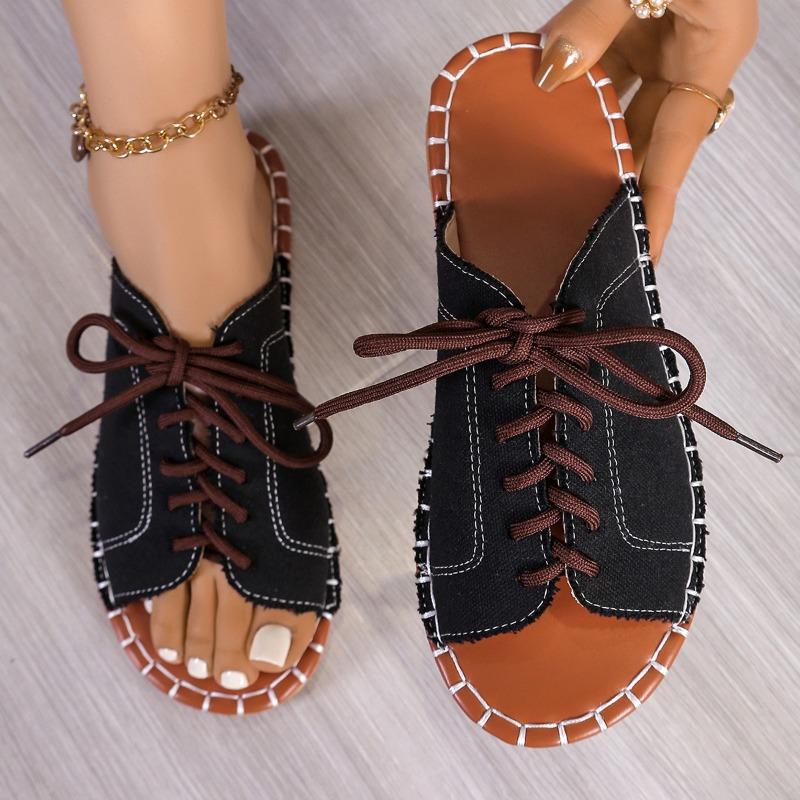 Fashion Plus Size 2025 Summer New Women’s Casual Slippers Outdoor Open Toe Lace Up Low Heel Slippers for Hot Sale Daily Rome Sandals
