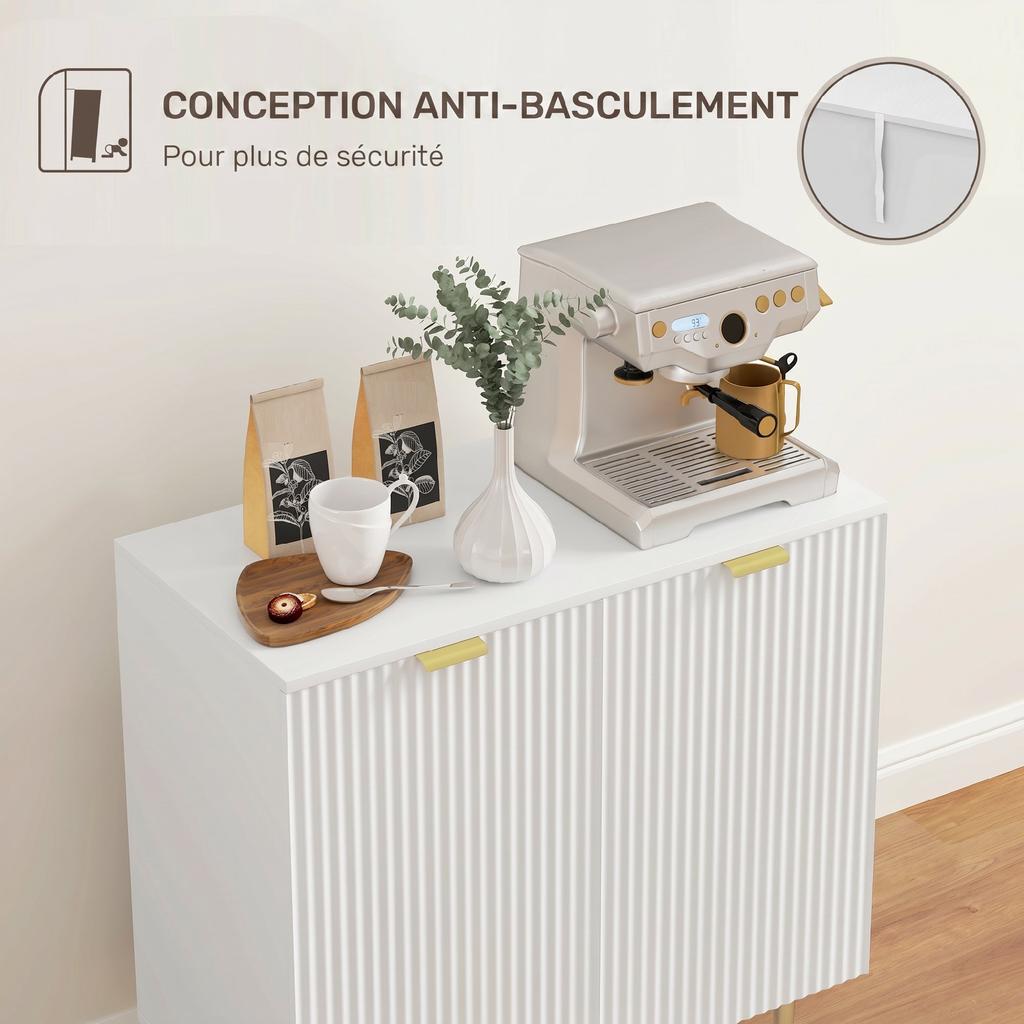 Kitchen Buffet Storage Unit, 2 Doors, Adjustable Shelf, Raised Metal Legs, 80 x 40 x 80 cm, White
