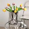 Silver Cloth Bag Ceramic Vase Folded Flower Pot Straight Tube Pleated Stacked Flowerpot Flower Vases Terrarium Home Decoration