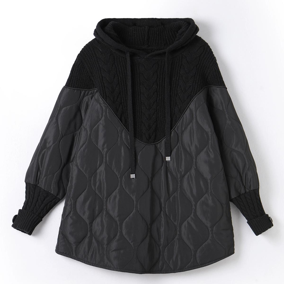 

Winter New Women Two-Piece Sweaters Coat Patchwork Wadded Knitting Loose Sweater One Size чёрный