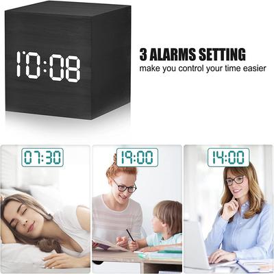 Digital Alarm Clock, Wooden, Electronic, with LED Time Display, Adjustable Alarm Volume