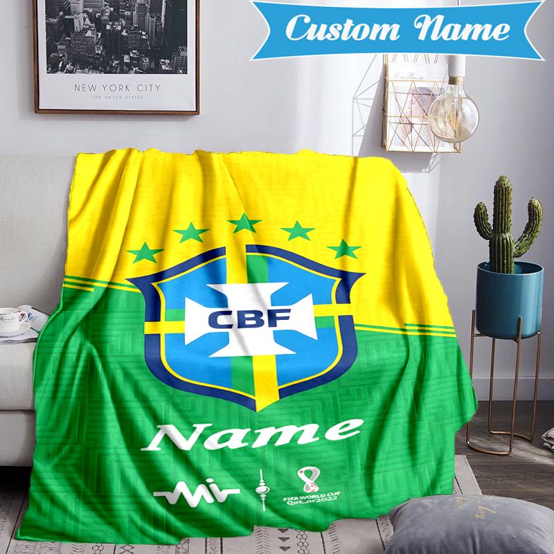 Custom Name Brasilian Pride Emblem Blanket Lightweight Ideal Bedding Blanket Perfect for Travel, Camping, Living Rooms, Sofas, Christmas Gift