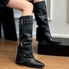 Fashion Designer Rivet Woman Knight Boots Shoes Ladies Elegant Thick Heel Trouser Legs Long Botas Autumn Winter Women's Booties