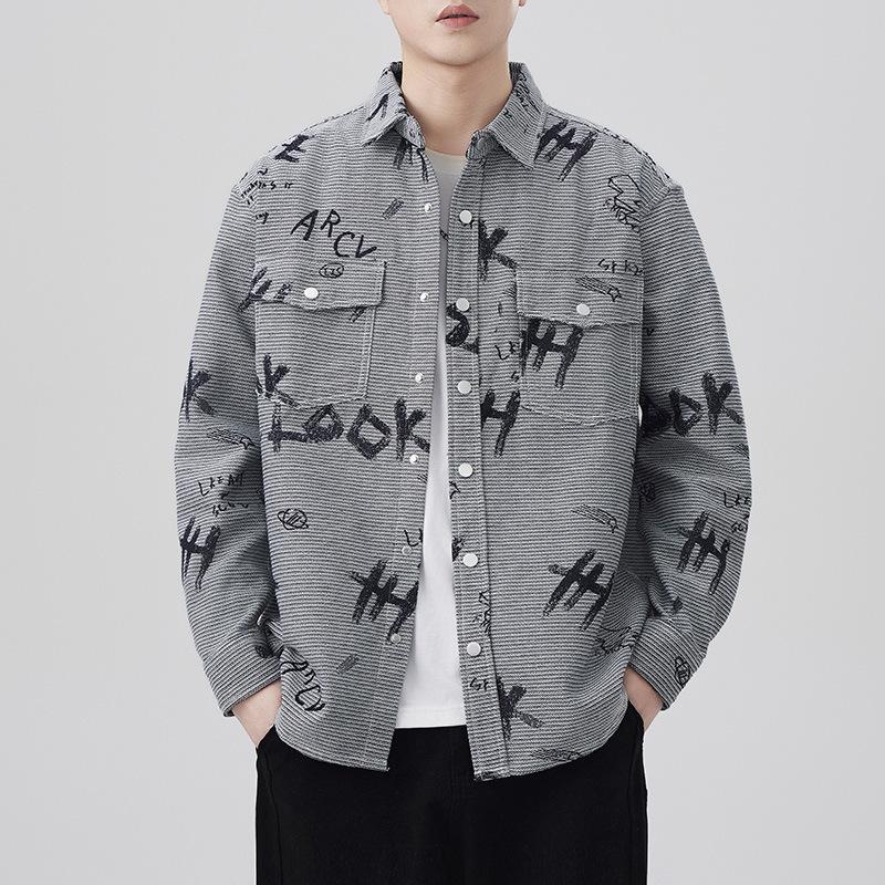 

Новая весенняя японская ретро мужская свободная рубашка цветная вязаная жаккардовая повседневная американская рубашка 4XL