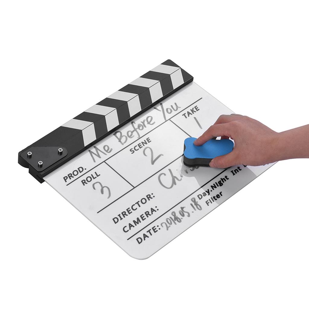 Professional Acrylic Clapboard Dry Erase TV Film Movie Director Cut Action Scene   Board Slate With Marker Pen Eraser