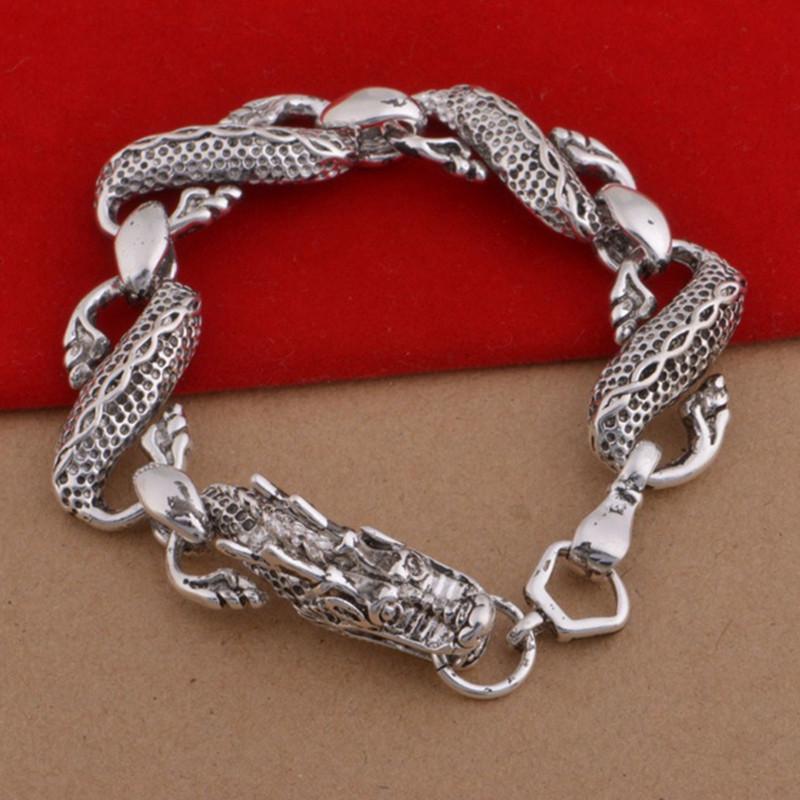 

Браслет с серебряным покрытием 925 пробы, европейский и американский браслет с большим белым драконом, мужской браслет