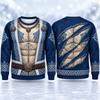 Christmas Fun Costume Fake Muscle  3D Print Long Sleeves Pullovers Autumn Winter Comfortable Base Outerwear Versatile Pullovers