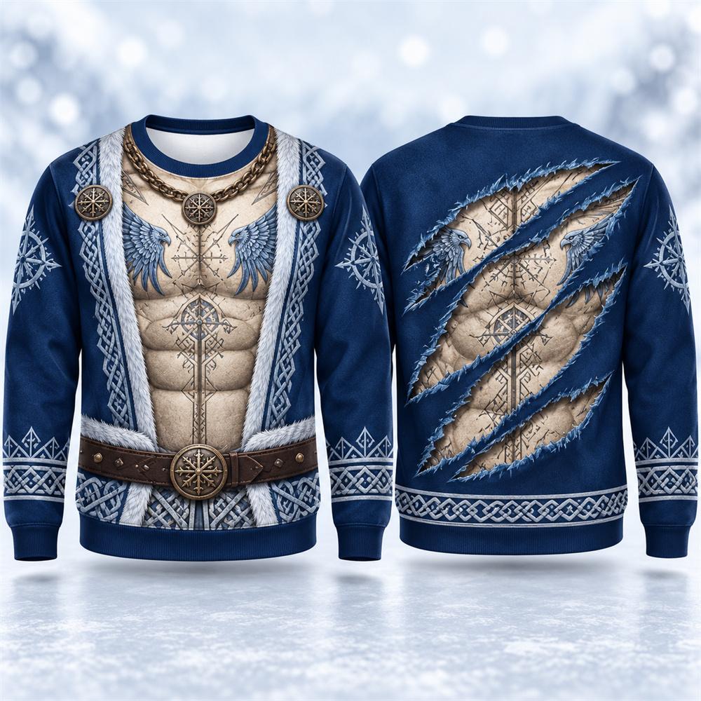 Christmas Fun Costume Fake Muscle  3D Print Long Sleeves Pullovers Autumn Winter Comfortable Base Outerwear Versatile Pullovers