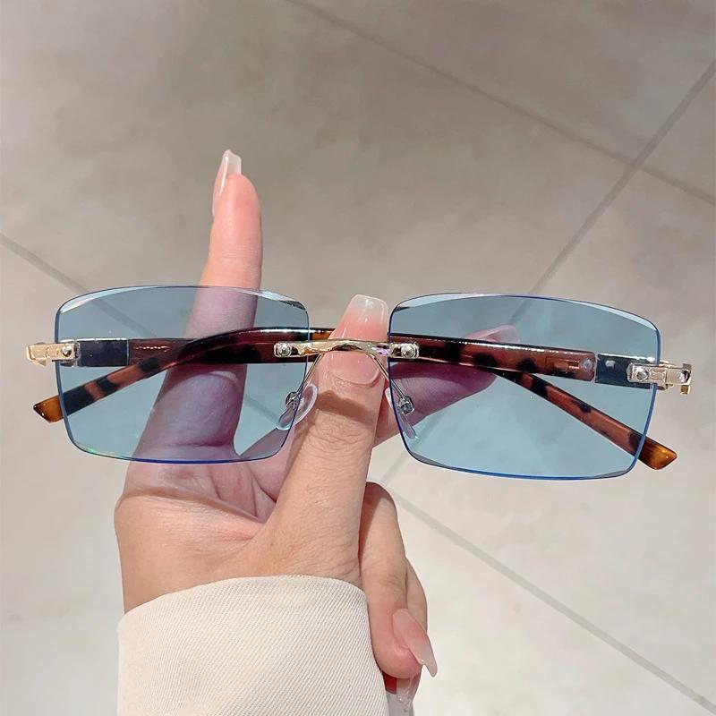 Rimless Rectangle Sunglasses Men New Fashion Vintage Casual Shades Women Trendy Retro Luxury Brand Design Sun Glasses