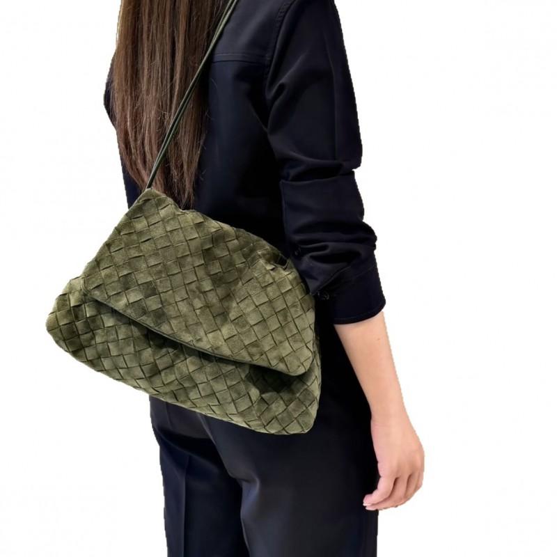 Woven Suede Leather Crossbody Bag Women Small Square Top-Flap Shoulder Daily Commute Stylish Handcrafted