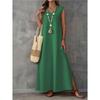 2025 Summer Sleeveless V-neck Maxi Dress - European & American Style, Elegant Long Dress with Side Slit for Women