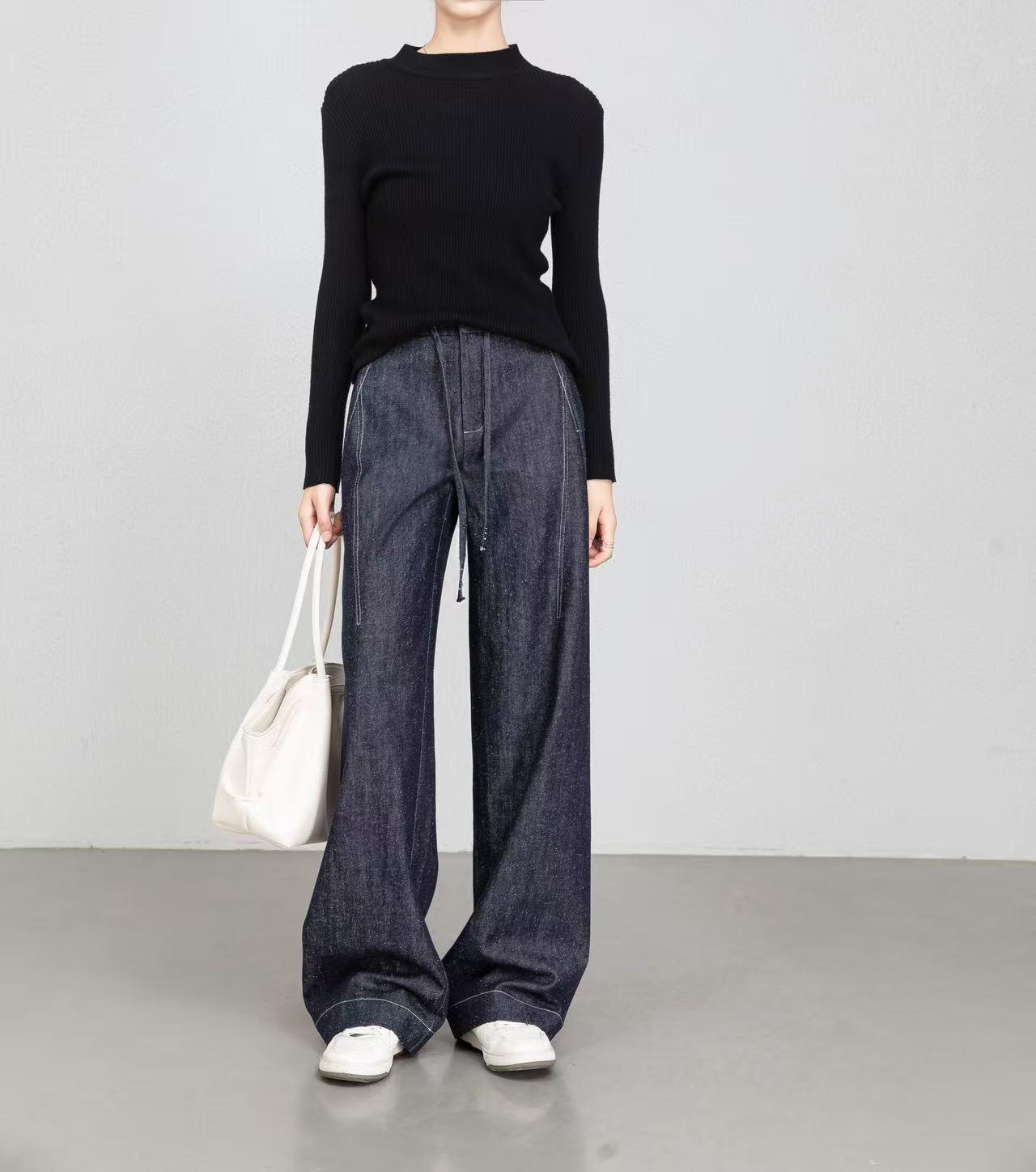

Tall Person Polka Dot Tulle Wide-Leg Drawstring Jeans - Spring/Summer 2026 New Arrival, Old Money Style M (Size 27)