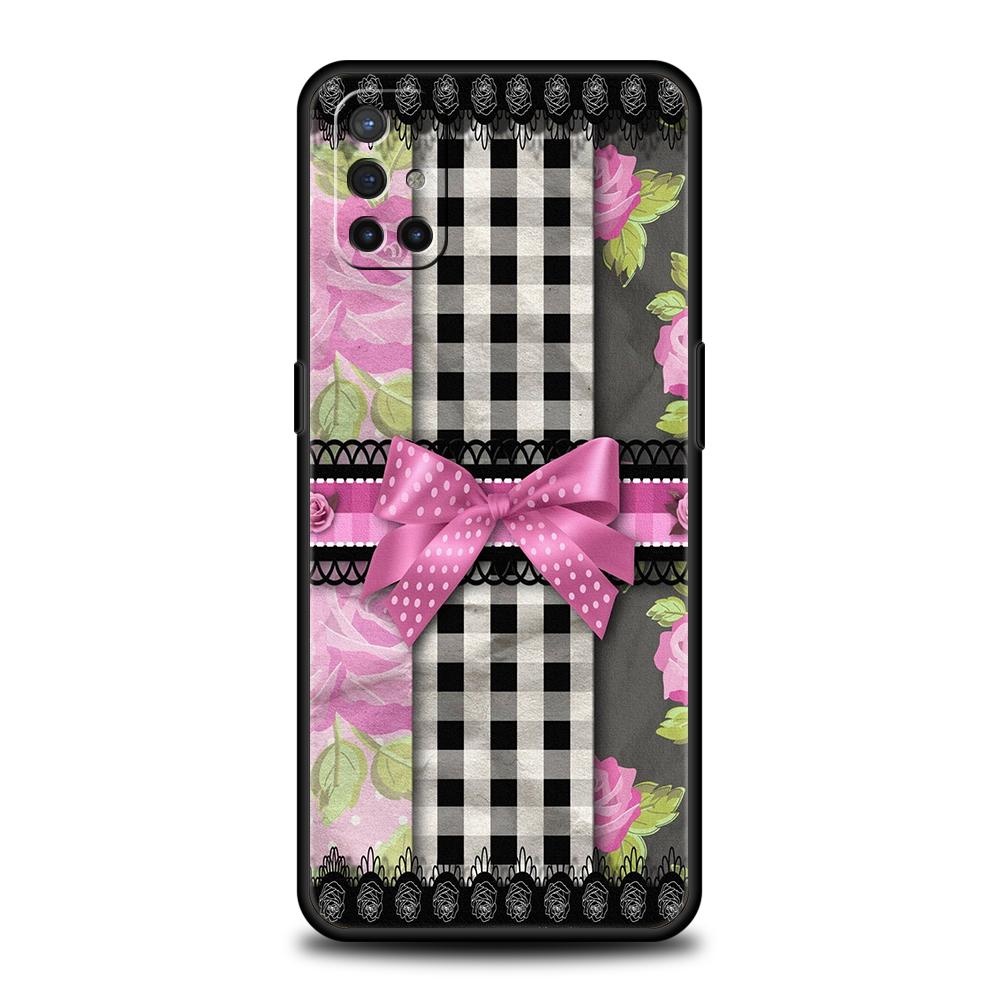 Phone Case For Oneplus 13R 12R 13 12 10T 10R Nord N100 N200 N10 10 9 9R 9RT CE 2 Z Pro Soft TPU Cover Bow-Knot Pink Bow Pattern