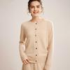 Mengyi Women's Pure Cashmere Round Neck Cardigan - Solid Color, Loose Fit, Warm Knit Outerwear for Spring/Autumn