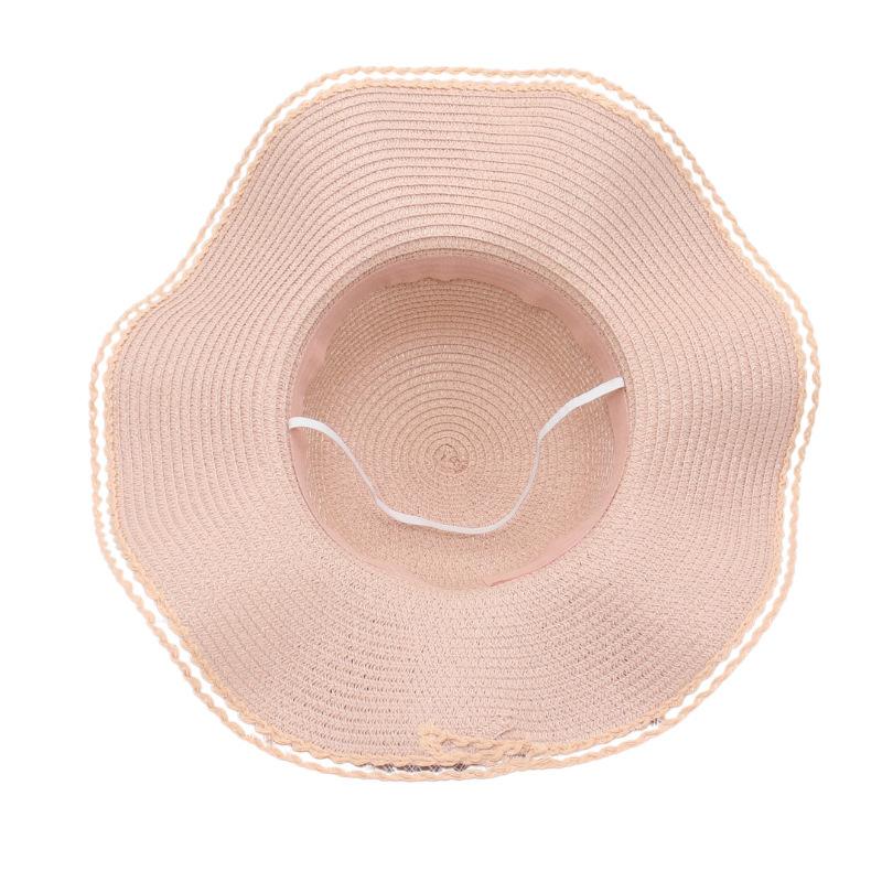 Frühling und Sommer Einfarbiger Lafite Strohhut Wellenförmiger Sonnenhut Panama Sonnenschutz Sonnenschirm Krempe