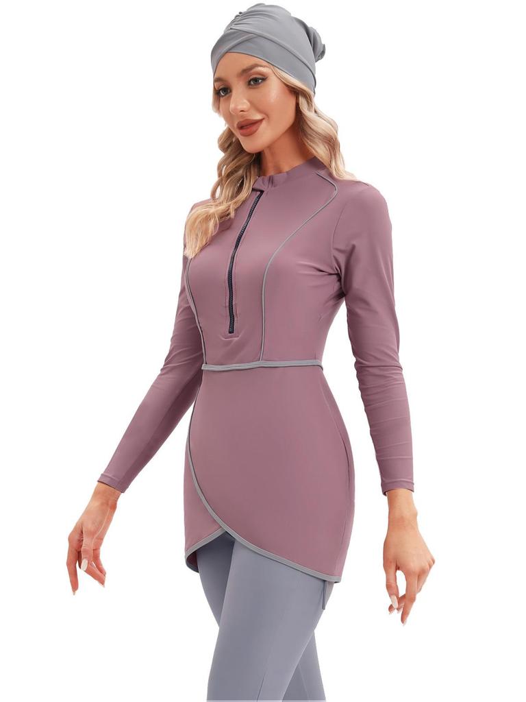 2022 Konservativer muslimischer Badeanzug für Damen mit Reißverschluss und Brustpolster