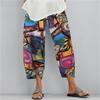 Damen Dame Lässig Blumenprint Elastischer Bund Taille Weite Beine Hosen