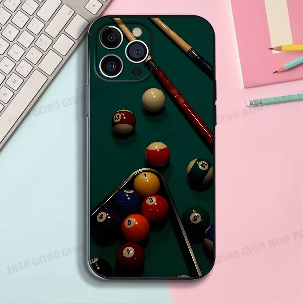 Sport Billard Schwarz Matt Handyhülle Für IPhone 17,16,15,14,13,12,13,12 Pro Max Plus XS Silikon Weiche Rückseite
