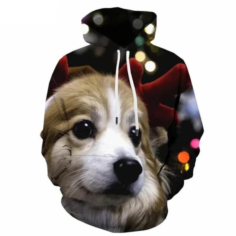 Christmas Cute Dog Hoodie For Men 3d Printed Animal Sweatshirt Harajuku Kids Hooded Tops Casual New Year Long Sleeves Hoodies