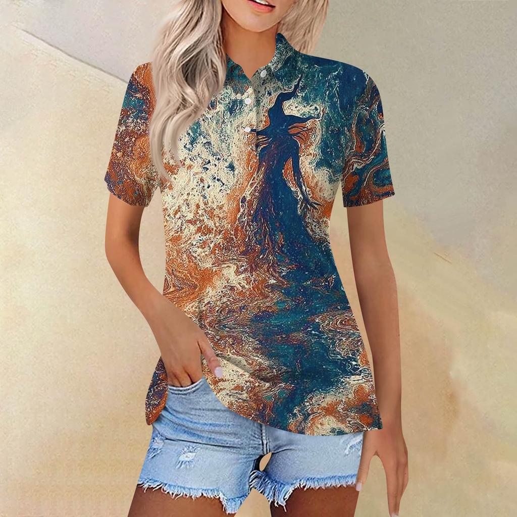 Női divat Alkalmi hajtóka rövid ujjú nyomott ing Női gombos felsők