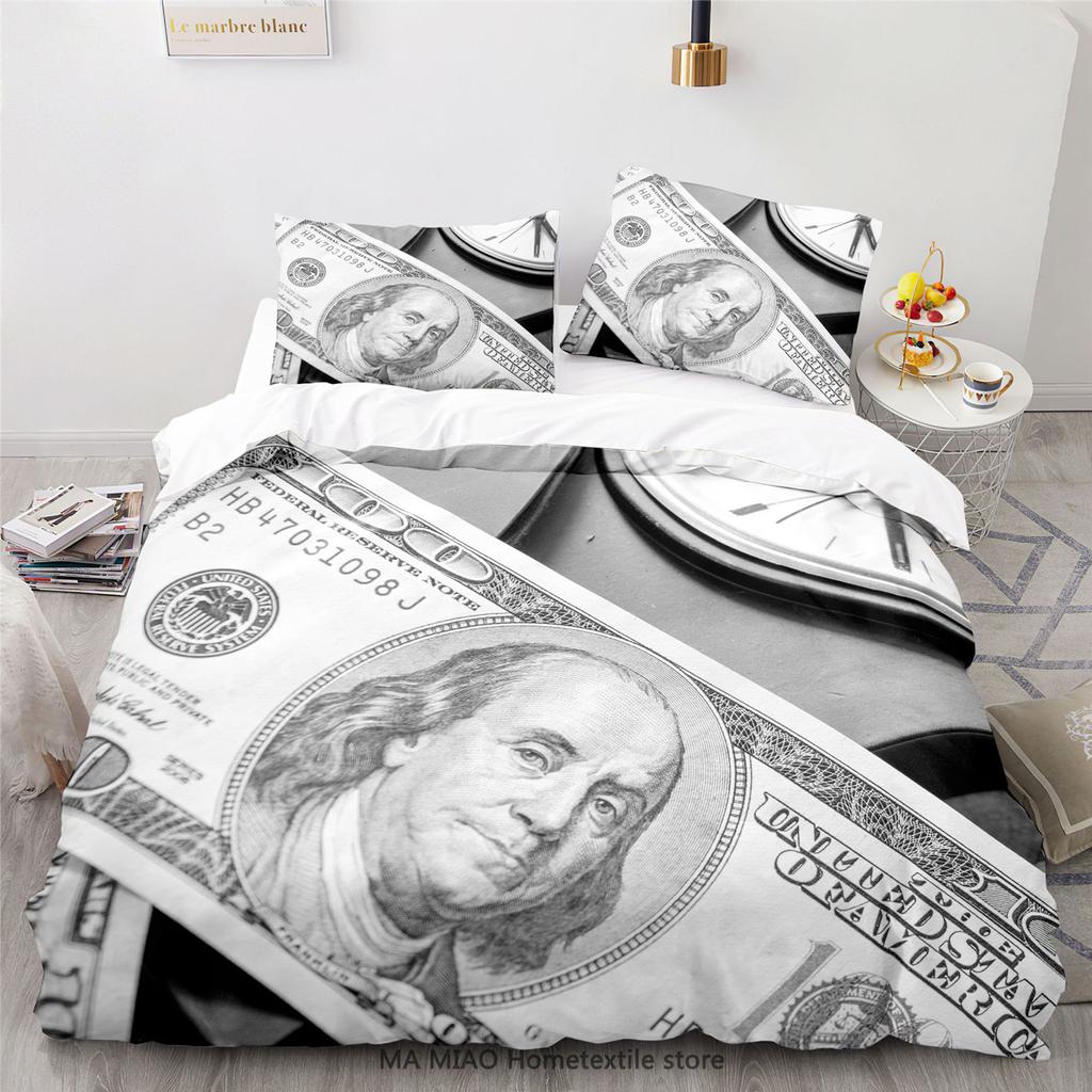 3D Modernes Bettwäsche-Set Dollar-Motiv Gedruckter Bettbezug Lebendiger Bettdeckenbezug 2/3 Teile Geld Mathematik Muster Lustiges Weiches Bettset