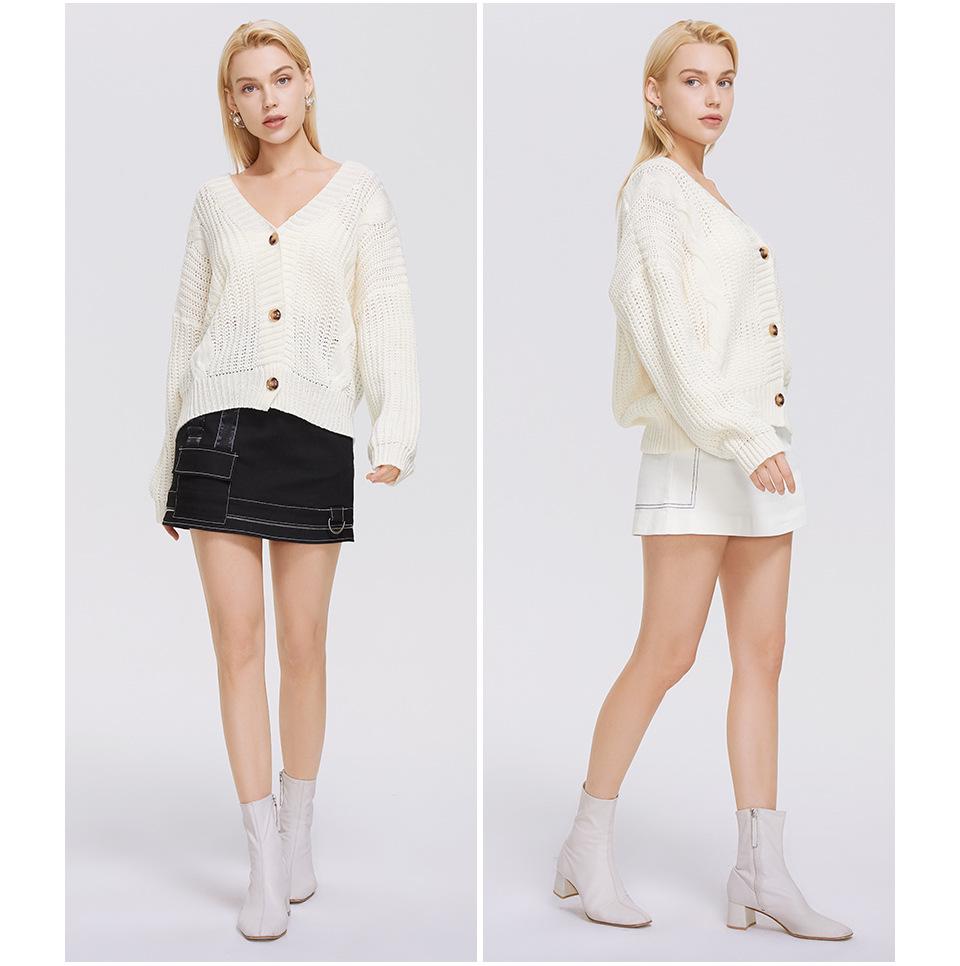 2025 Women's Solid Color Knit Cardigan - European & American Style Winter Sweater