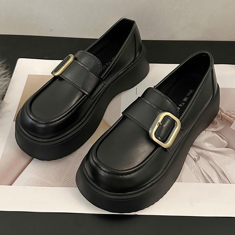 Platform Black Small Leather Shoes Autumn New Leather Loafers Women's Shoes College Style Japanese Mary Jane Single Shoes