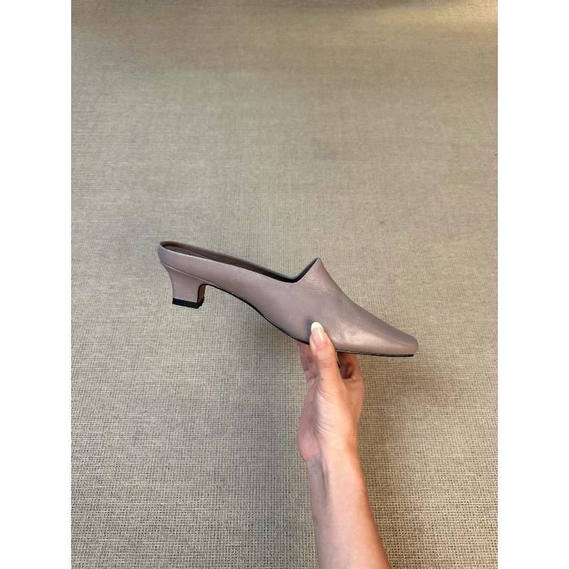 Quadratische Kopf Dicke Ferse Tasche Kopf Halbe Hausschuhe Weiblich Pendler Faul Ein Pedal Mode Coole Hausschuhe Weiches Leder Einzelne Schuhe
